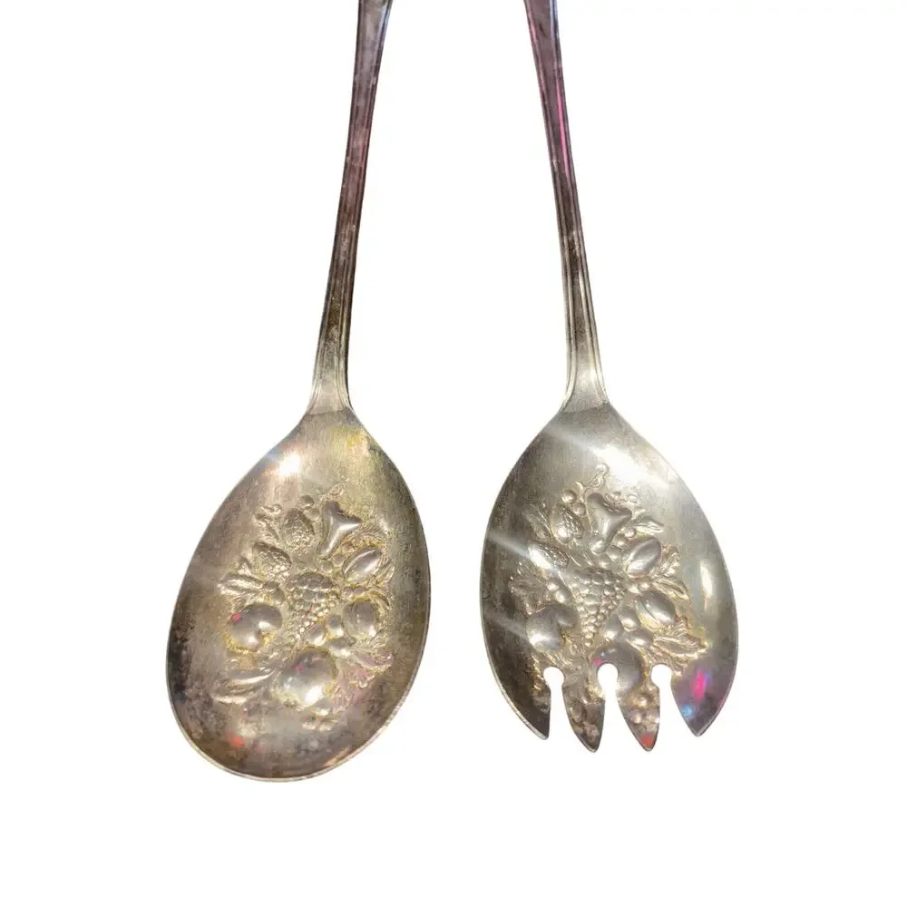 Vintage Ornate Sheffield Silver Plated Serving Spoons Set of 2 Engraved Design